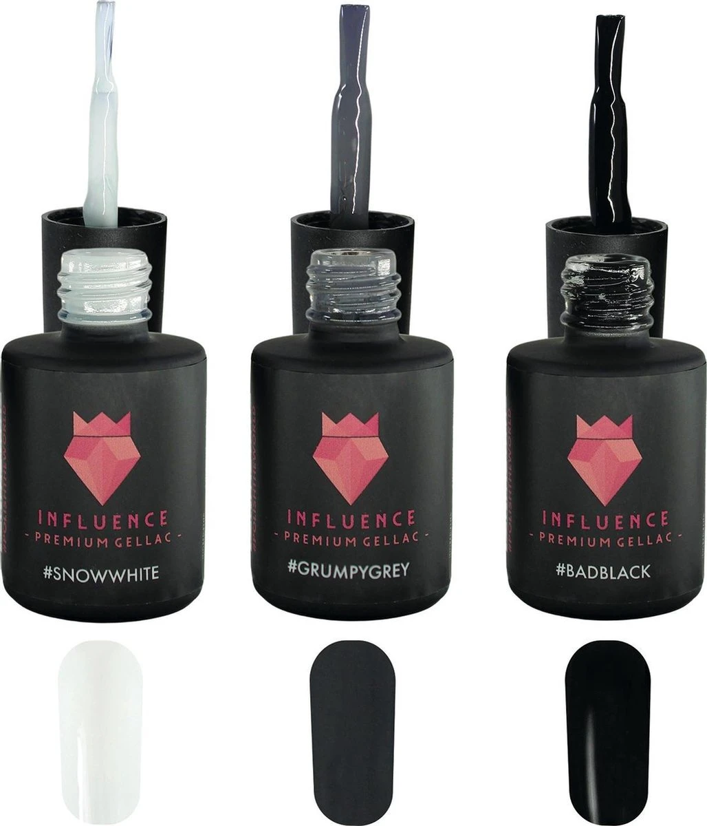 #NEUTRALSERIE - Influence Gellac - Zwarte Gellak - Witte Gellak - Grijze Gellak - Gellak Zwart UV - Gellak Wit UV - Gellak Grijs UV - UV Gellak - Gel Nagellak - Kado Vrouw - Valentijns Cadeau - Kado Voor Haar - 3x 10 Ml
