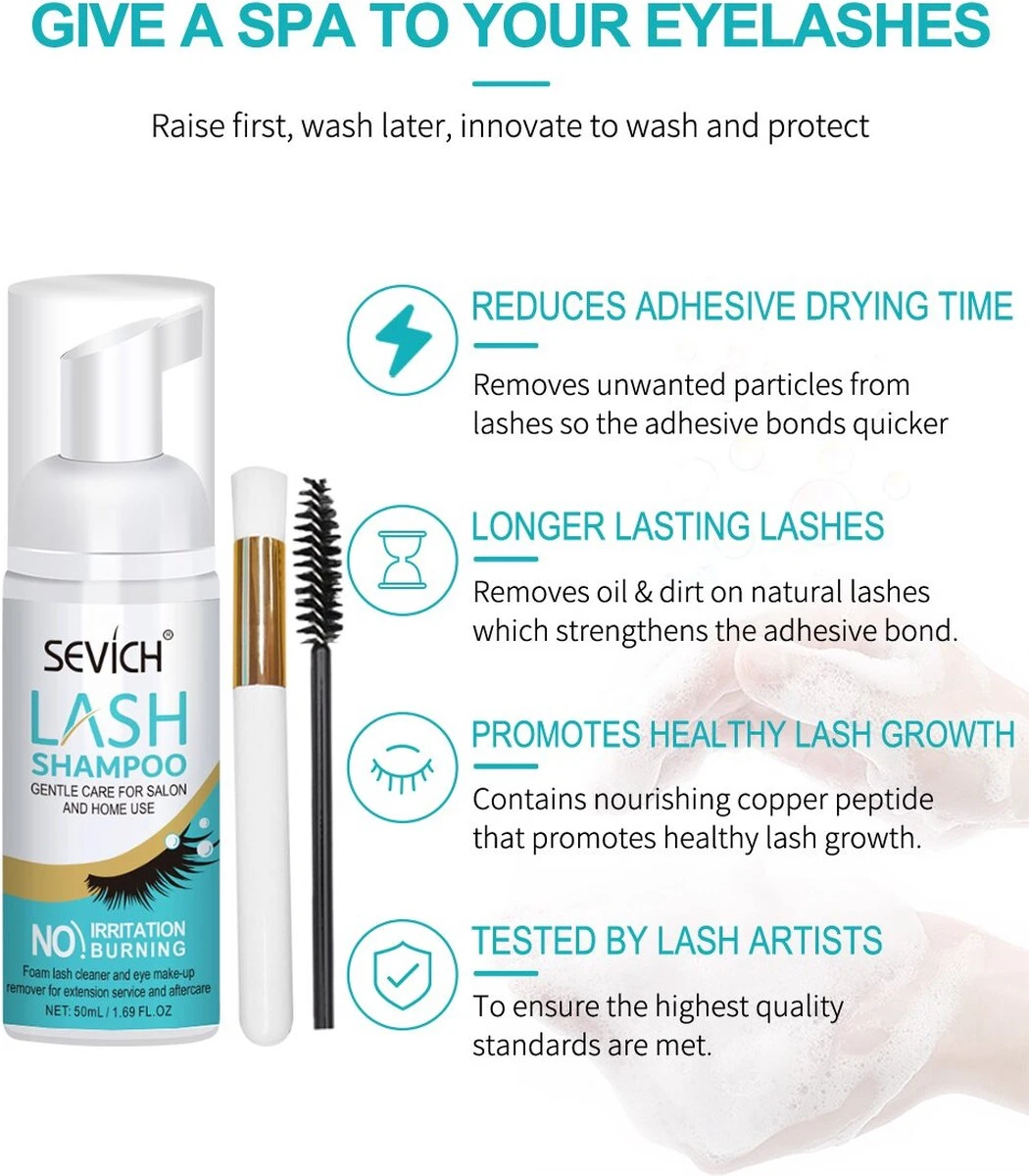 Sevich Wimper Extensions Cleanser - Wimpershampoo - Lash Foam Shampoo - Lash Cleanser - Wimper-shampoo - Assortiment 'Het Gemak' - Afbeelding 2