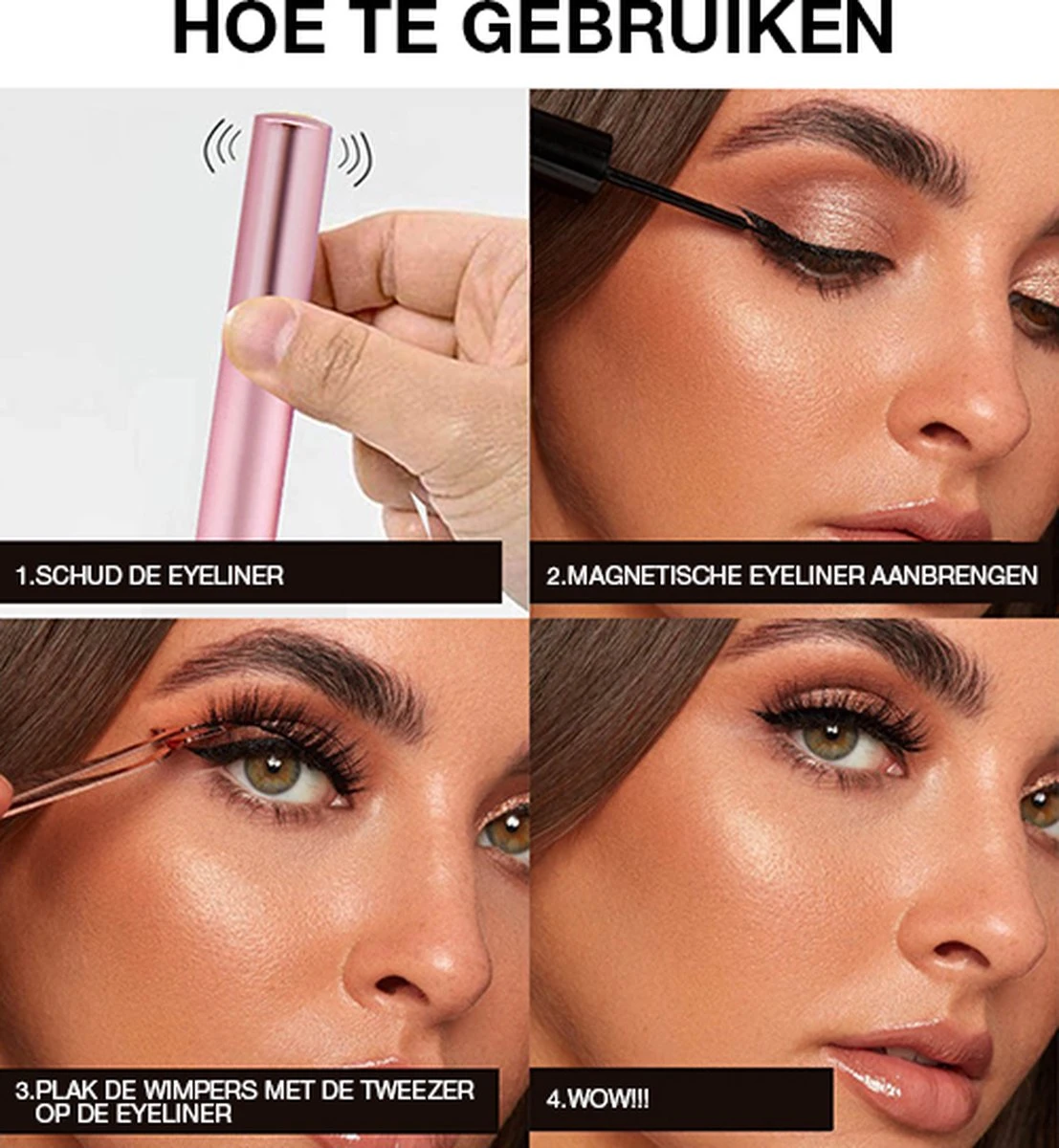 Merkloos Magnetische Wimpers - Open Oog - Magnetische Nep Wimpers Met 2 Magnetic Eyeliners En Applicator - Valse Wimpers - Magnetic Lashes - Magnetische Wimpers Set - Afbeelding 4