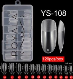 Royala 108 - Oval Long Binnen En Buiten Full Frosted - Full Cover - Nageltips - Nepnagels - Plaknagels - In Assortimentsbox - 120 Stuks 12 Maten - Voor Gellak Acrylnagellak En PolyGel Nagels - Royala Frosted Tips Line
