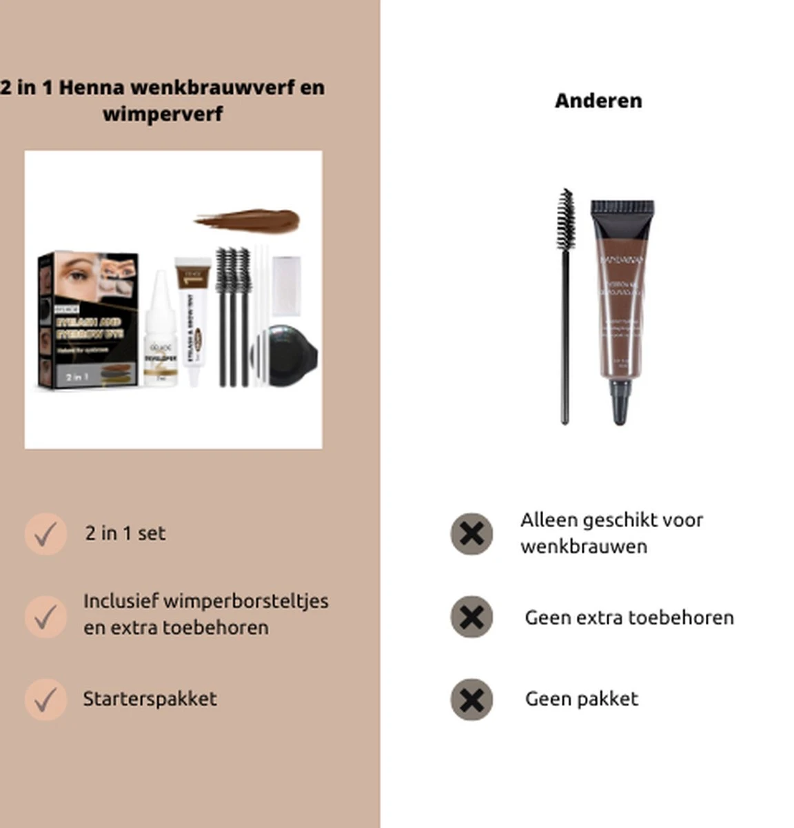 2 In 1 - Henna Wenkbrauwverf En Wimperverf - Bruin - Henna Brows - DIY Henna Brows Kit - Starterspakket - Afbeelding 5