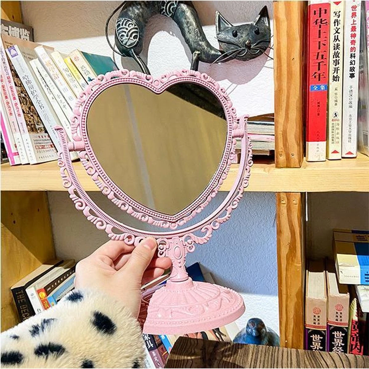 Kawaii Roze Makeup Spiegel - Hart Spiegel - Dubbelzijdig - Makeup Mirror - Afbeelding 4