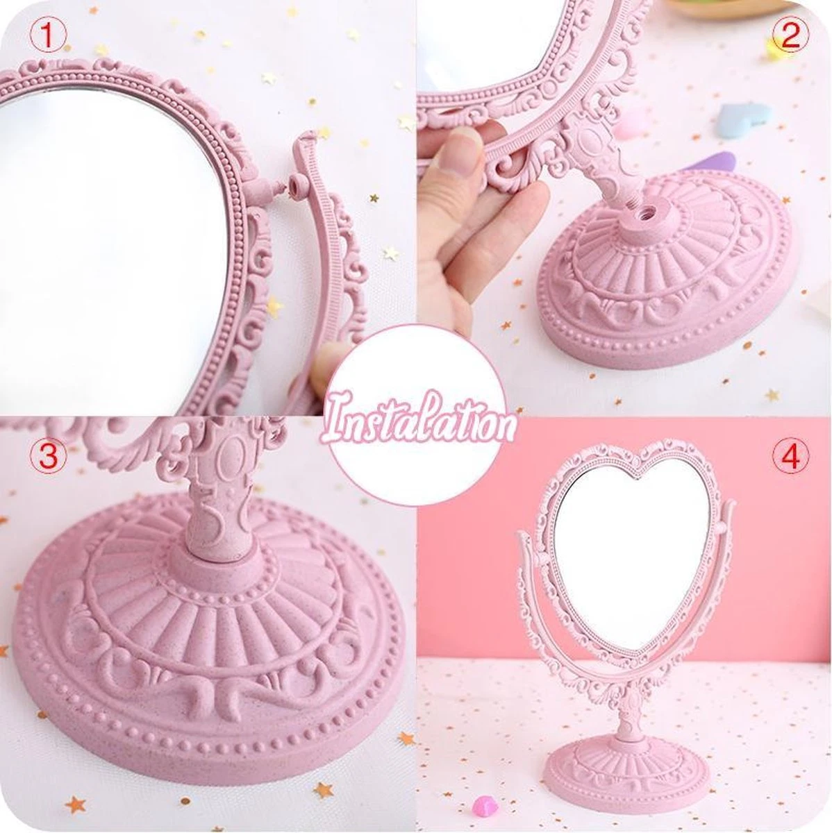 Kawaii Roze Makeup Spiegel - Hart Spiegel - Dubbelzijdig - Makeup Mirror - Afbeelding 7