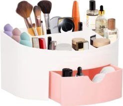 Springos Make Up Organizer - Meerdere Vakken - Lade Kast - Wit/Roze