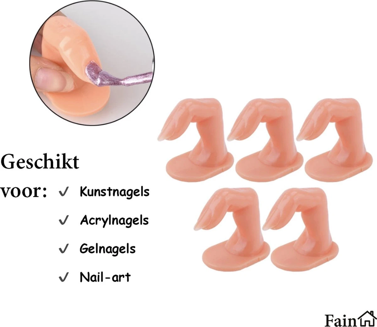 Oefenvinger Voor Nagels – Nail Art – All-in-1 Set – 5 Stuks - Nagel Set – Nail Trainer – Nail Tips – Acrylnagels Starterspakket – Nagel – Nail Trainer Hand – Oefen Hand Nagels - Nailtrainer Nagel Oefenhand - Afbeelding 3