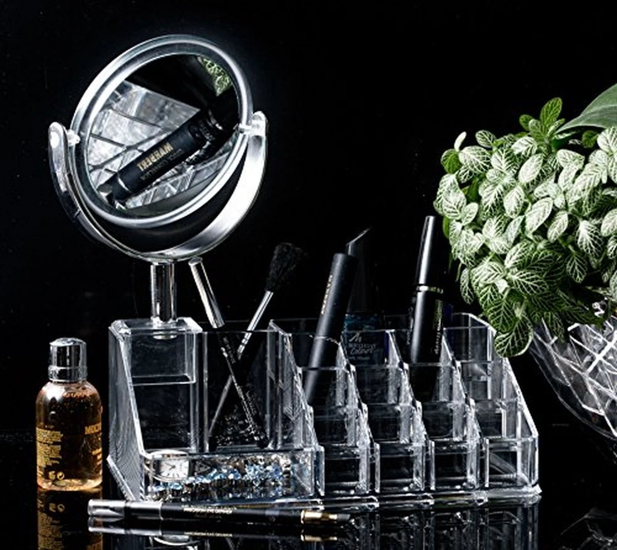 Oxid7® Organizer Voor Cosmetica Acryl - 25,5x22,5x15 Cm - 16 Vakken En Spiegel Met 3x Vergroting - Afbeelding 3