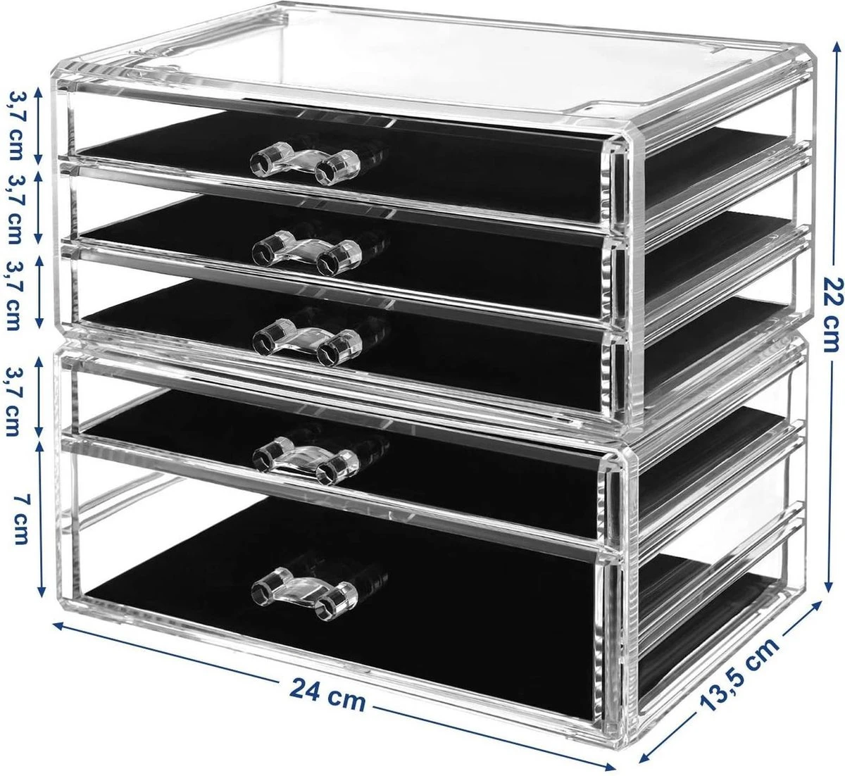 SONGMICS Make-up Organiser, 2-delige Opbergdozen Voor Sieraden En Cosmetica, Stapelbaar, Met 5 Laden, Transparant Polystyreen JMU32TP - Afbeelding 5