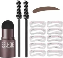 Wenkbrauw Stempel- Poeder - Herbruikbaar - Donker Bruin - Wenkbrauwstempel- Inclusief Sjablonen - Natuurlijke Kleur- Vegan | Eyebrow Powder | Cadeau Voor Haar