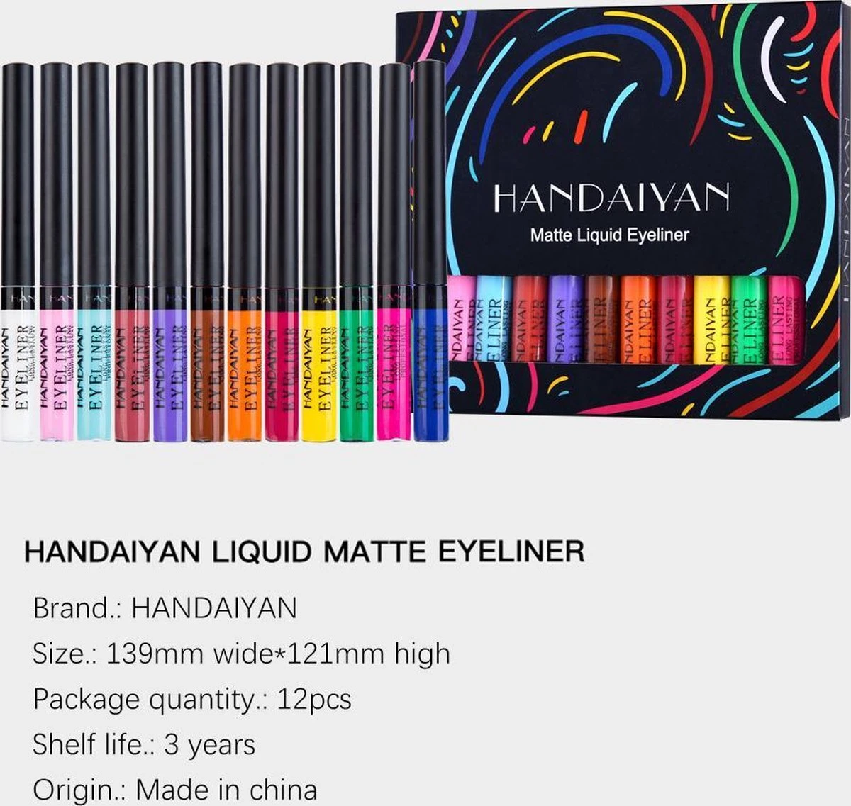 HANDAIYAN® | Liquid Eyeliner | Set Van 12 Kleuren | Gekleurde Eyeliner Set | Make Up | Waterproof | Langhoudend - Afbeelding 4