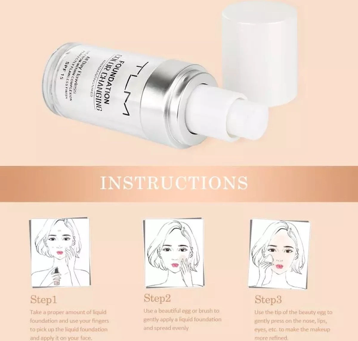 Merkloos 100% Originele Kleurveranderende Foundation Color Changing Foundation Past Zich Aan Aan De Huidskleur Met Spf 15 - Afbeelding 4