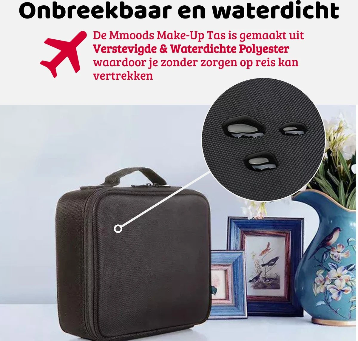Mmoods Make-up Koffer – Make Up Tas Reizen – Makeup Organizer Verstelbaar -Beautycase Waterdicht – Make-up Tasje Voor Onderweg – Toilettas Voor Cosmetica Zwart - Afbeelding 2
