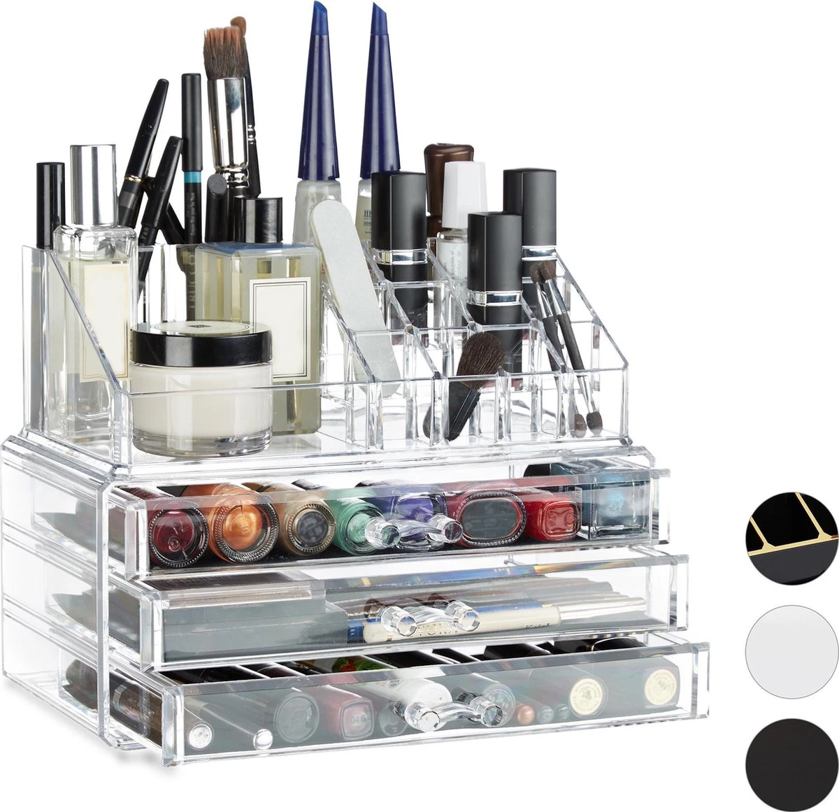 Relaxdays Make-up Organizer Klein - Stapelbaar - Sieradendoosje - Cosmetica - Opbergbox - Doorzichtig