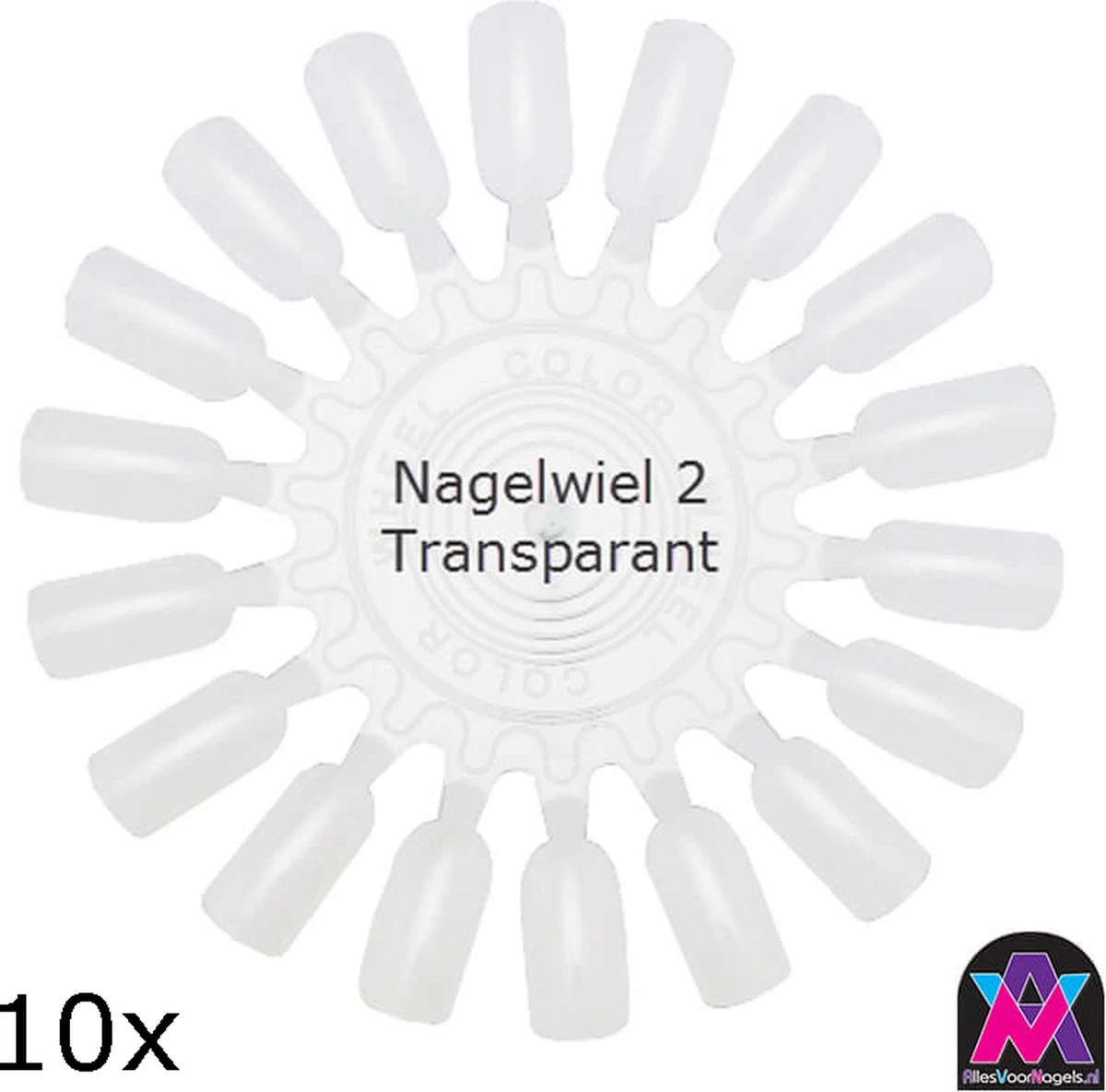 AVN - 10 X Nagelwiel Met Elk 18 Kunstnagels - Nagellak - Kleuren Waaier - Nail Display Palet - Transparant