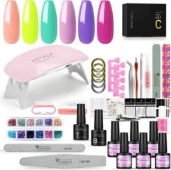 Royala H - Gellak Starterspakket + Inclusief Portable UV LED Lamp + Met 6 Verschillende Gellak Kleuren - Gellak Lamp – Topcoat - Basecoat - Alle Benodigdheden In Eén