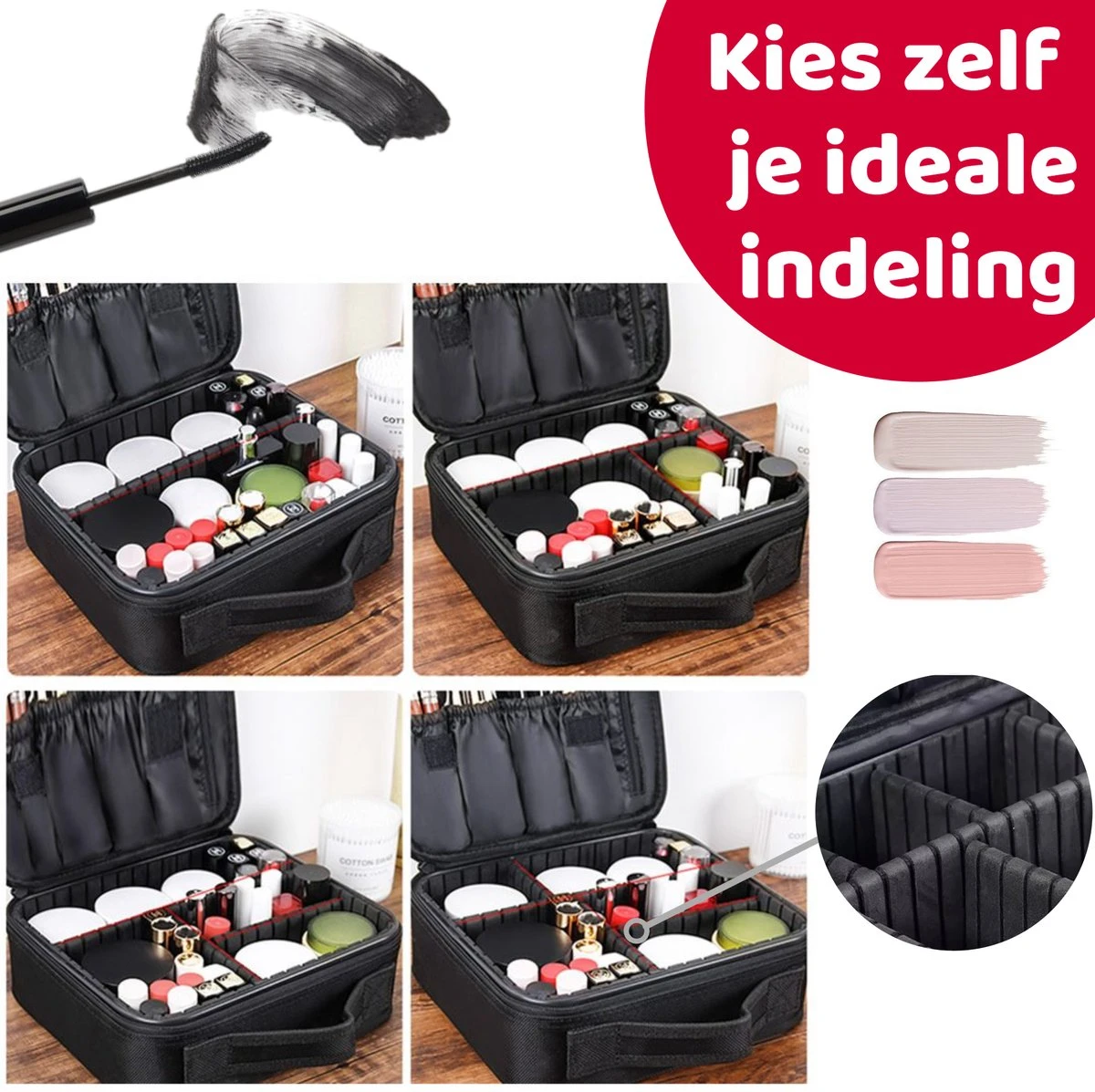 Mmoods Make-up Koffer – Make Up Tas Reizen – Makeup Organizer Verstelbaar -Beautycase Waterdicht – Make-up Tasje Voor Onderweg – Toilettas Voor Cosmetica Zwart - Afbeelding 4