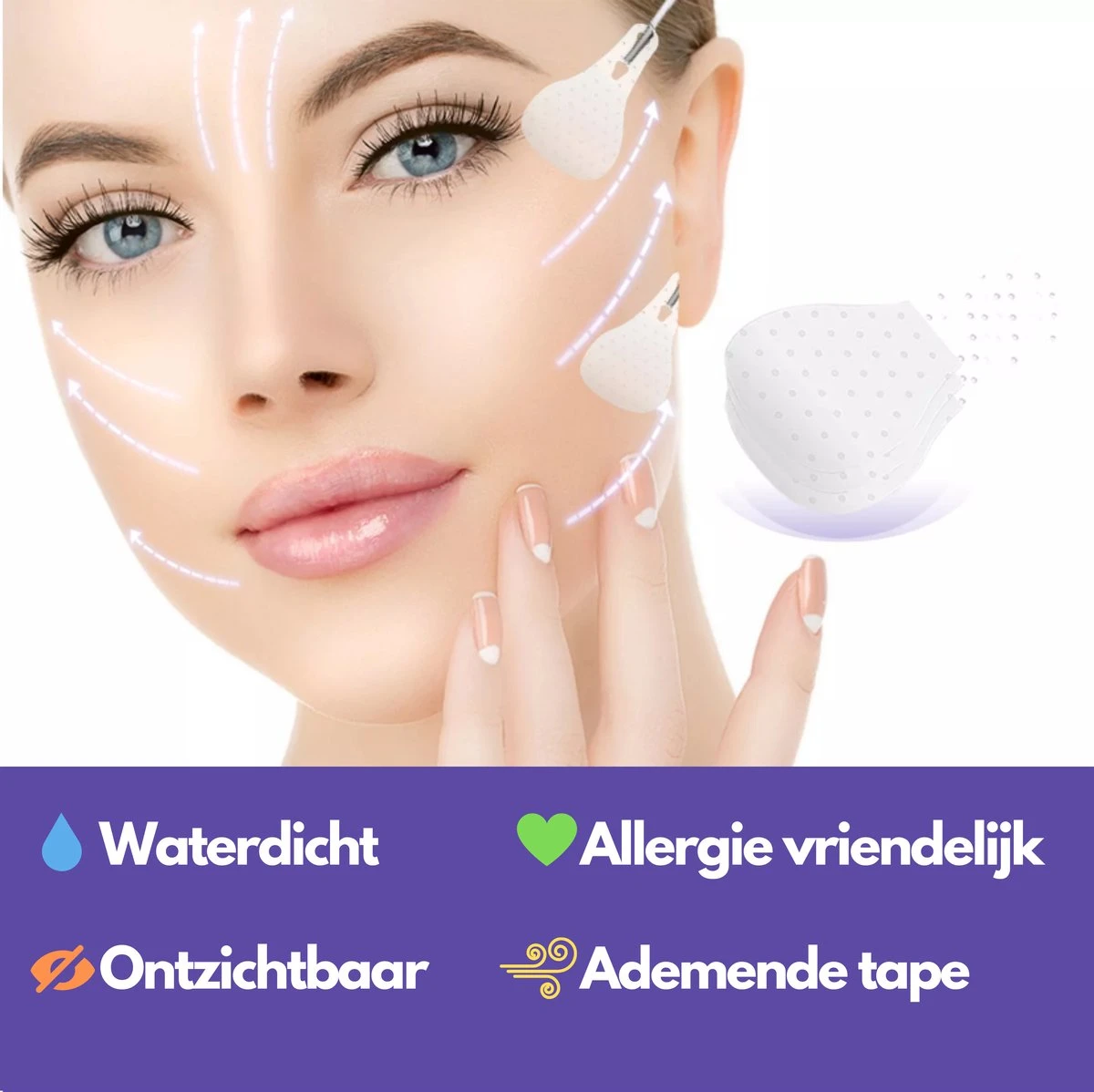 Face Lift Tape - Licht Haar - Facelift Zonder Chirurgie - Instant Eyes, Face And Neck Lift - Blond/wit/licht Haar - 40 Stuks - Transparent - Afbeelding 4