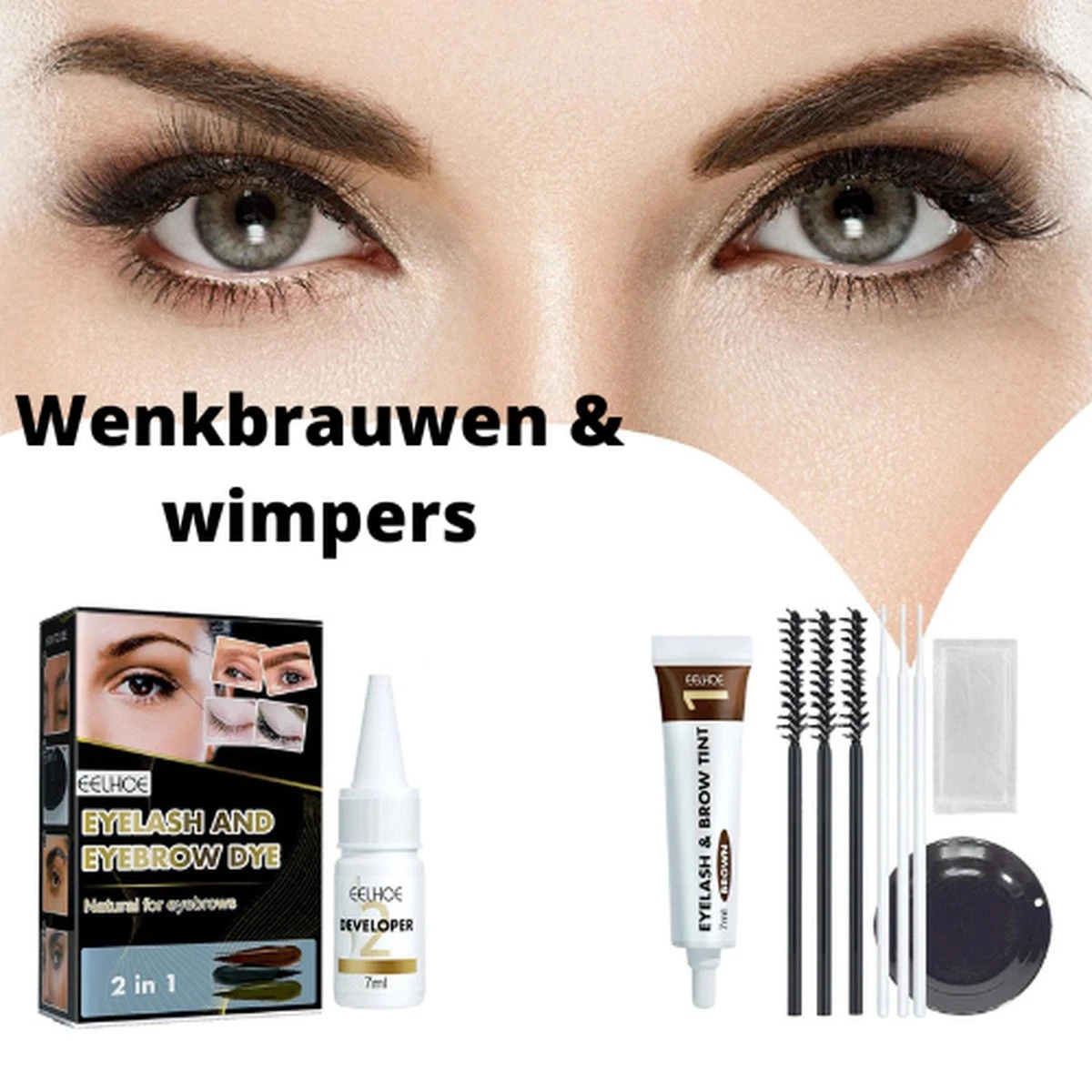2 In 1 - Henna Wenkbrauwverf En Wimperverf - Bruin - Henna Brows - DIY Henna Brows Kit - Starterspakket - Afbeelding 4