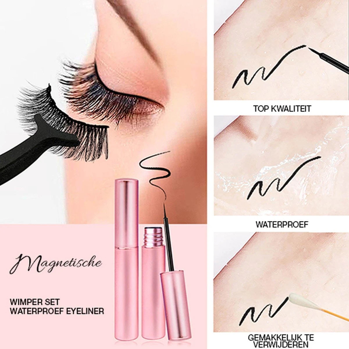 Merkloos Magnetische Wimpers - Open Oog - Magnetische Nep Wimpers Met 2 Magnetic Eyeliners En Applicator - Valse Wimpers - Magnetic Lashes - Magnetische Wimpers Set - Afbeelding 3
