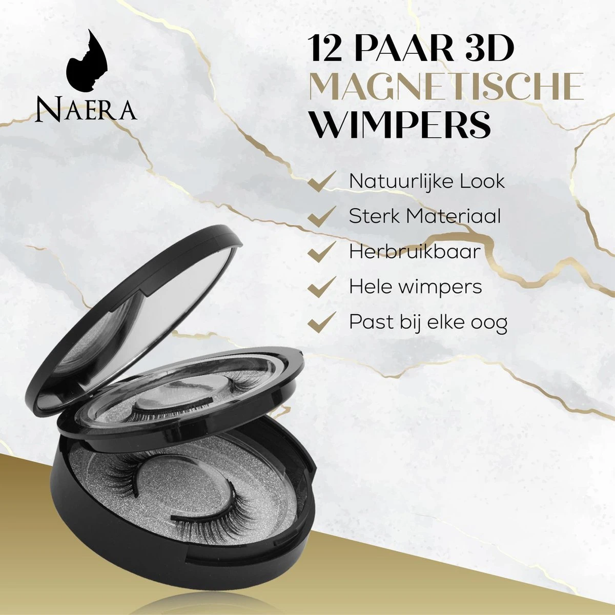 Naera Magnetische Wimpers Set - Inclusief Wimperzetter, Wimperhouder, Wimperschaar En 3 Flesjes Waterproof Eyeliner - 30 Keer Herbruikbaar - 12 Paar - Afbeelding 2