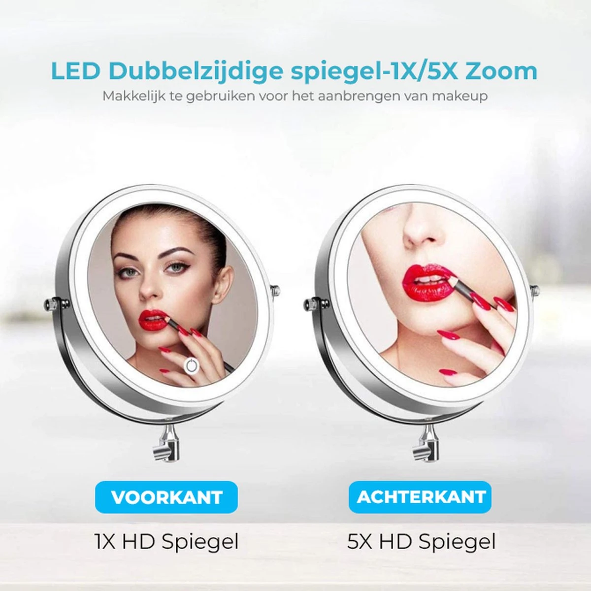 MH Products - Make Up Spiegel - Rond - Wanspiegel - Spiegellamp - 5x Vergroting - 17,5 Cm CM - Afbeelding 3