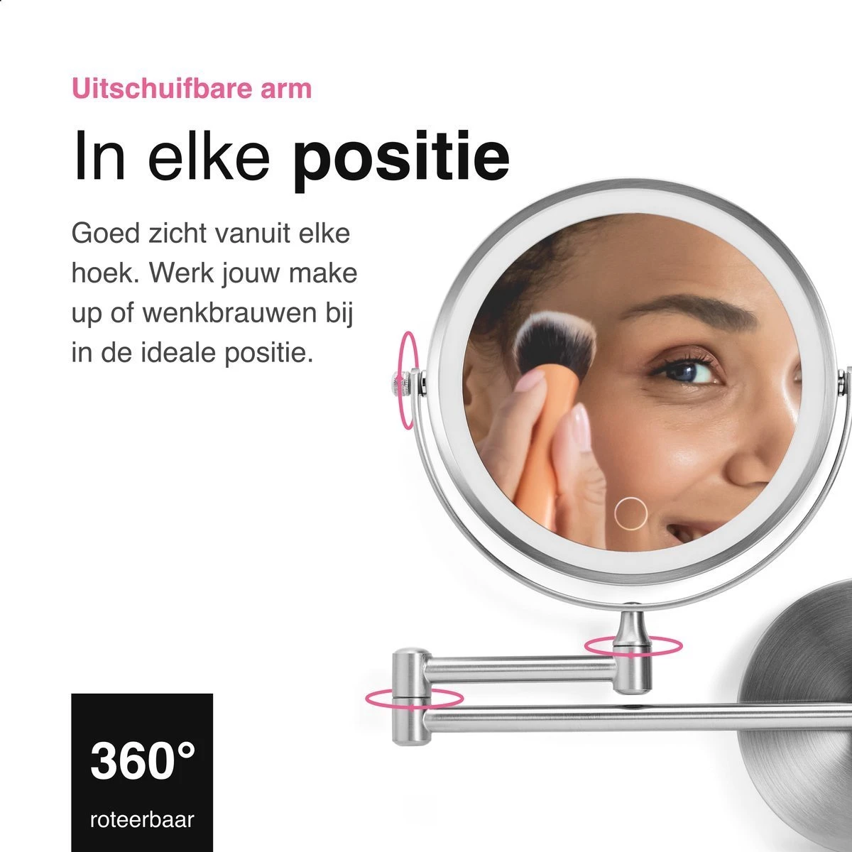 MH Products - Make Up Spiegel - Rond - Wanspiegel - Spiegellamp - 5x Vergroting - 17,5 Cm CM - Afbeelding 5