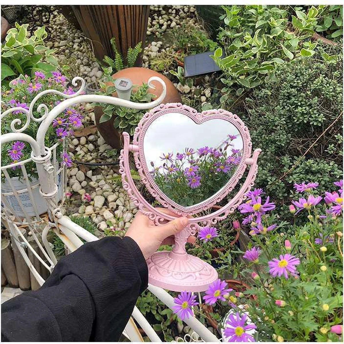 Kawaii Roze Makeup Spiegel - Hart Spiegel - Dubbelzijdig - Makeup Mirror - Afbeelding 3