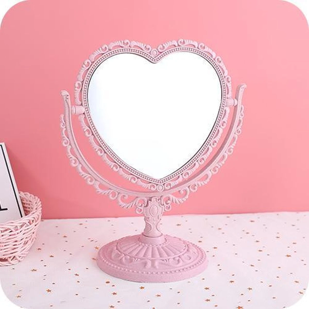 Kawaii Roze Makeup Spiegel - Hart Spiegel - Dubbelzijdig - Makeup Mirror - Afbeelding 6