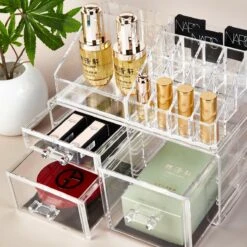 Wowup Makeup Organizer | Cosmetica Houder | Makeup Doos | Transparant | Tweedelig | Sieradendoos | Nagellak Opberger | Makeup Opberger | Lippenstift Opberger | Lippenstift Organizer