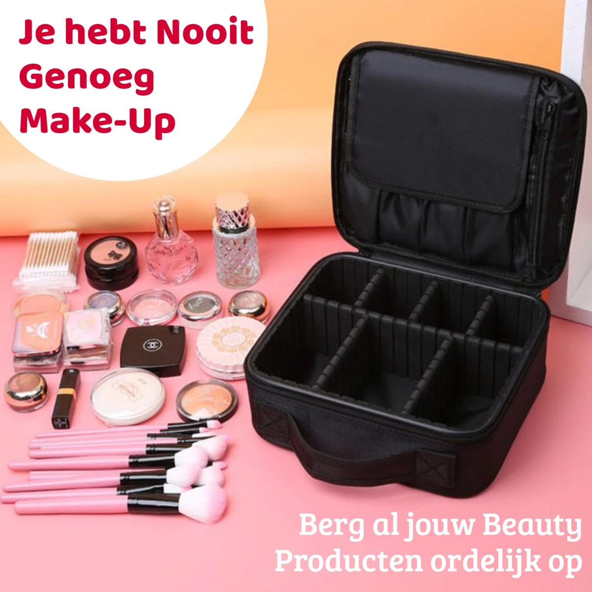 Mmoods Make-up Koffer – Make Up Tas Reizen – Makeup Organizer Verstelbaar -Beautycase Waterdicht – Make-up Tasje Voor Onderweg – Toilettas Voor Cosmetica Zwart - Afbeelding 5