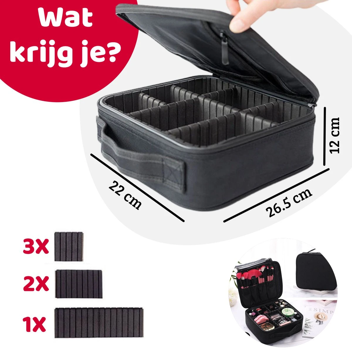 Mmoods Make-up Koffer – Make Up Tas Reizen – Makeup Organizer Verstelbaar -Beautycase Waterdicht – Make-up Tasje Voor Onderweg – Toilettas Voor Cosmetica Zwart - Afbeelding 6