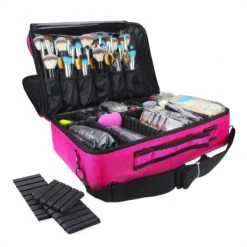 Cosmetica Koffer - Make-up Koffer Met Verstelbare Vakken - Visagie En Nagelstyliste Beauty Koffer - 37x27x13CM - Roze