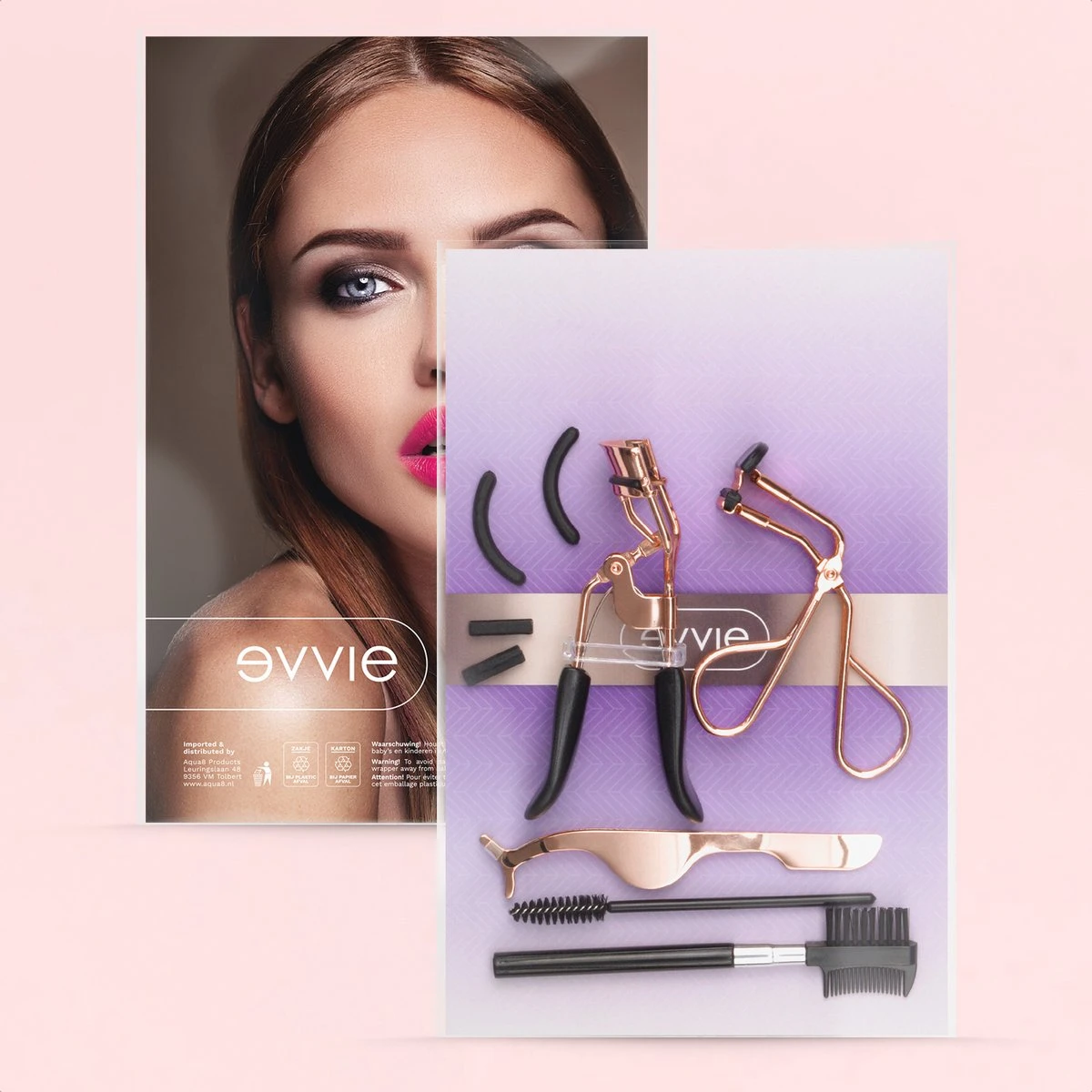 Wimperkruller Set – 5-delig – Met Wimperkruller, Wimperkruller Klein, Wimper Pincet, Wimper Borstel Met Kam, Spoolie - RVS – Rose Goud En Zwart - Afbeelding 5