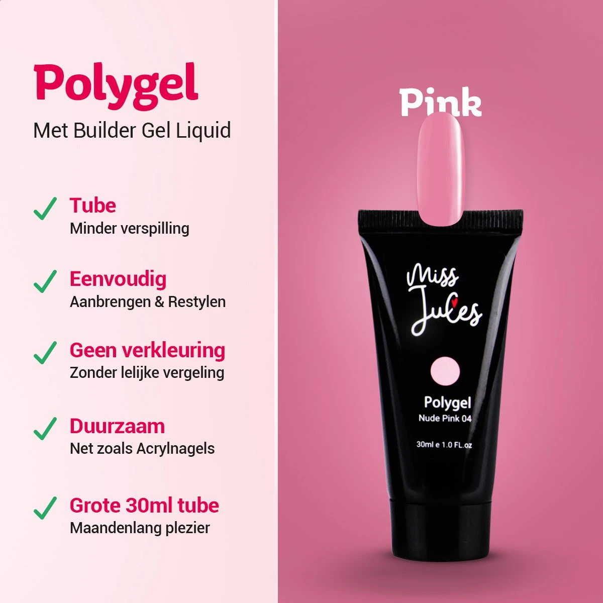 Miss Jules® Polygel Kit - 30 Ml Pink - Polygel Nagels Starterspakket – Polygel Set Incl. Instructievideo (NL) – Polygel Starters Kit - Afbeelding 2