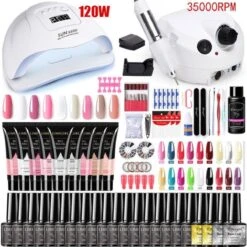 Merkloos Gellak Startespakket - Professioneel- Gellak - Gellak Lamp - Lamp 120W - Nagelpolijstmachine 35000 RPM - Pedaalbesturing - Nageldroger Met LED - Acryl Nagel - Gellak Set - Gellak Remover - 12 Kleuren Polygel