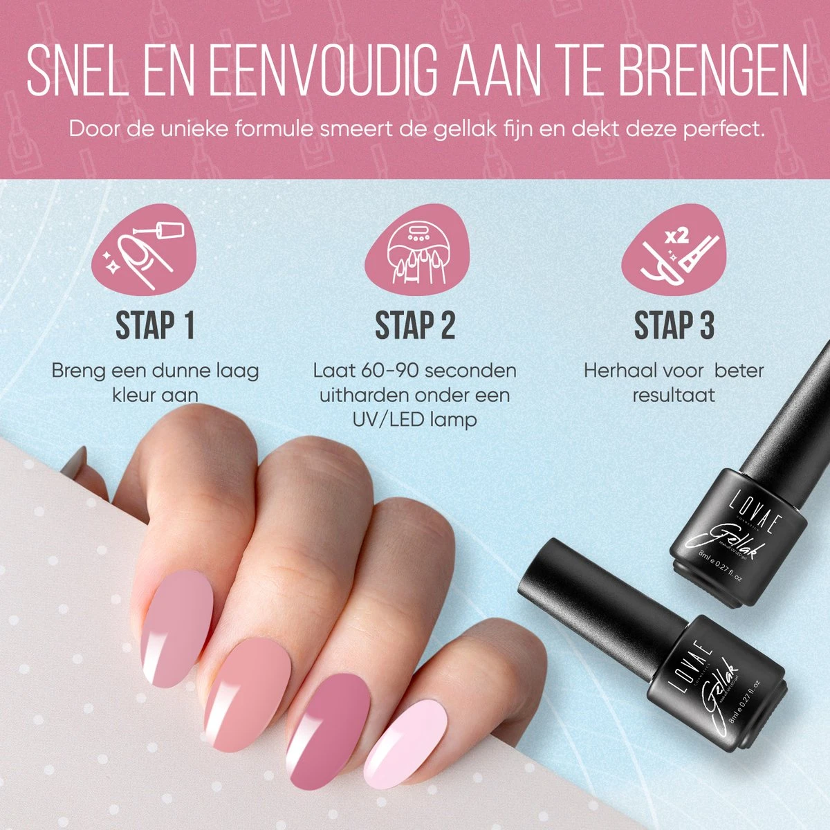 Lovae Cosmetics Gellak - 6-delige Set - Gel Nagellak - Pink Fashion - Gellac - 8ML - Afbeelding 3