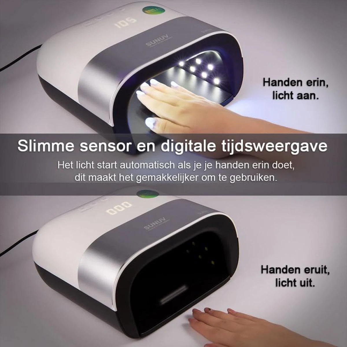 NAGELLAMP - Professionele Nageldroger - 48 Watt - LED UV Nagellamp - Gel Nagellak - 36 LEDlampjes - SMART Sensor – Timer - Nagel Gellak - Wit/Zilver - Afbeelding 5