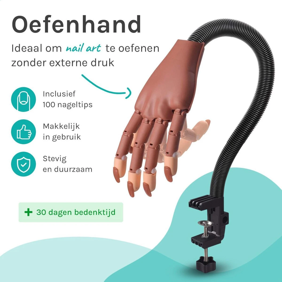 Oefenhand Voor Nagels Incl. 100 Nageltips + Acryl Penselen - Nagellak – Polygel – Acryl Nagels – Nail Art - Kunstnagels - Gelnagels – Nailtrainer - Afbeelding 2