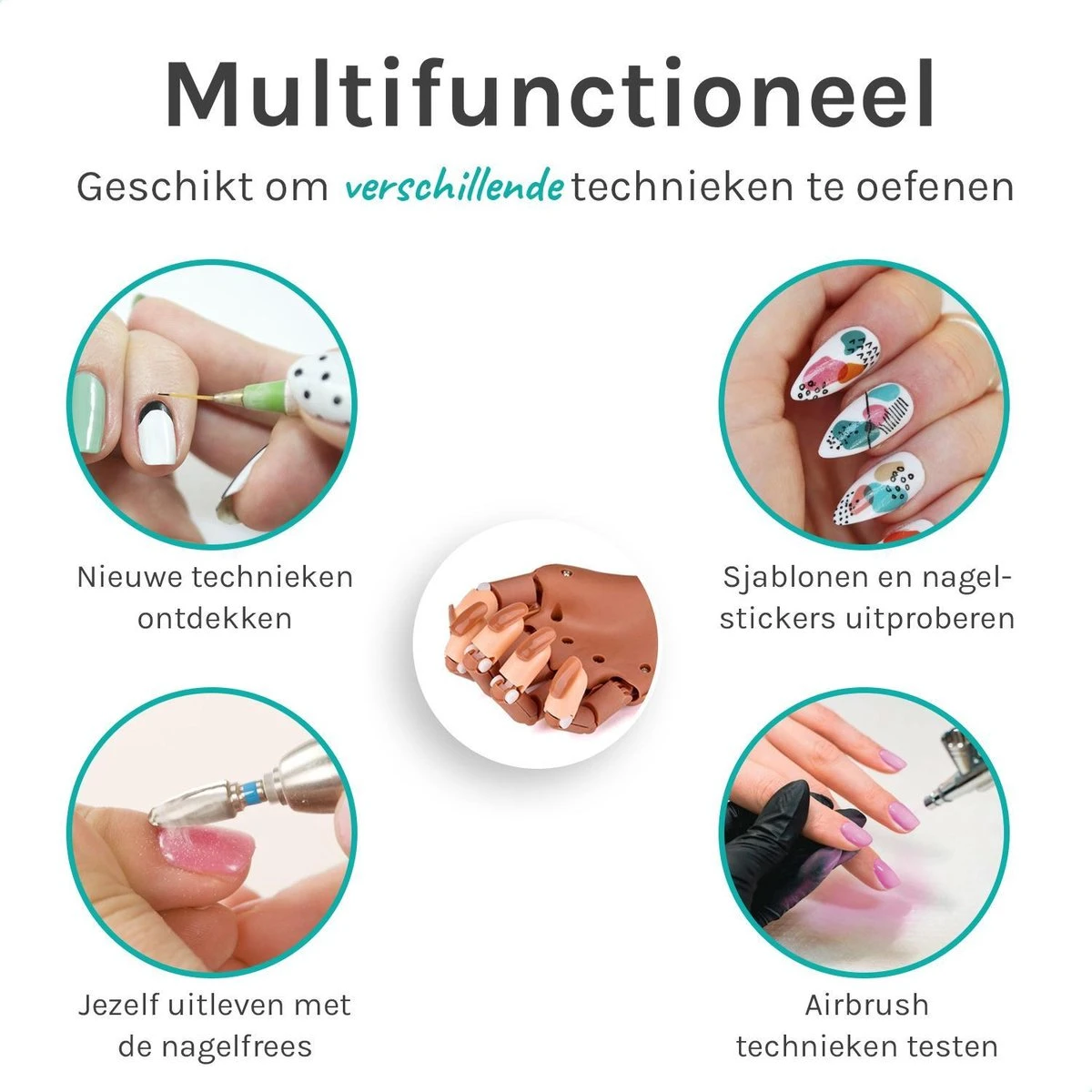 Oefenhand Voor Nagels Incl. 100 Nageltips + Acryl Penselen - Nagellak – Polygel – Acryl Nagels – Nail Art - Kunstnagels - Gelnagels – Nailtrainer - Afbeelding 5