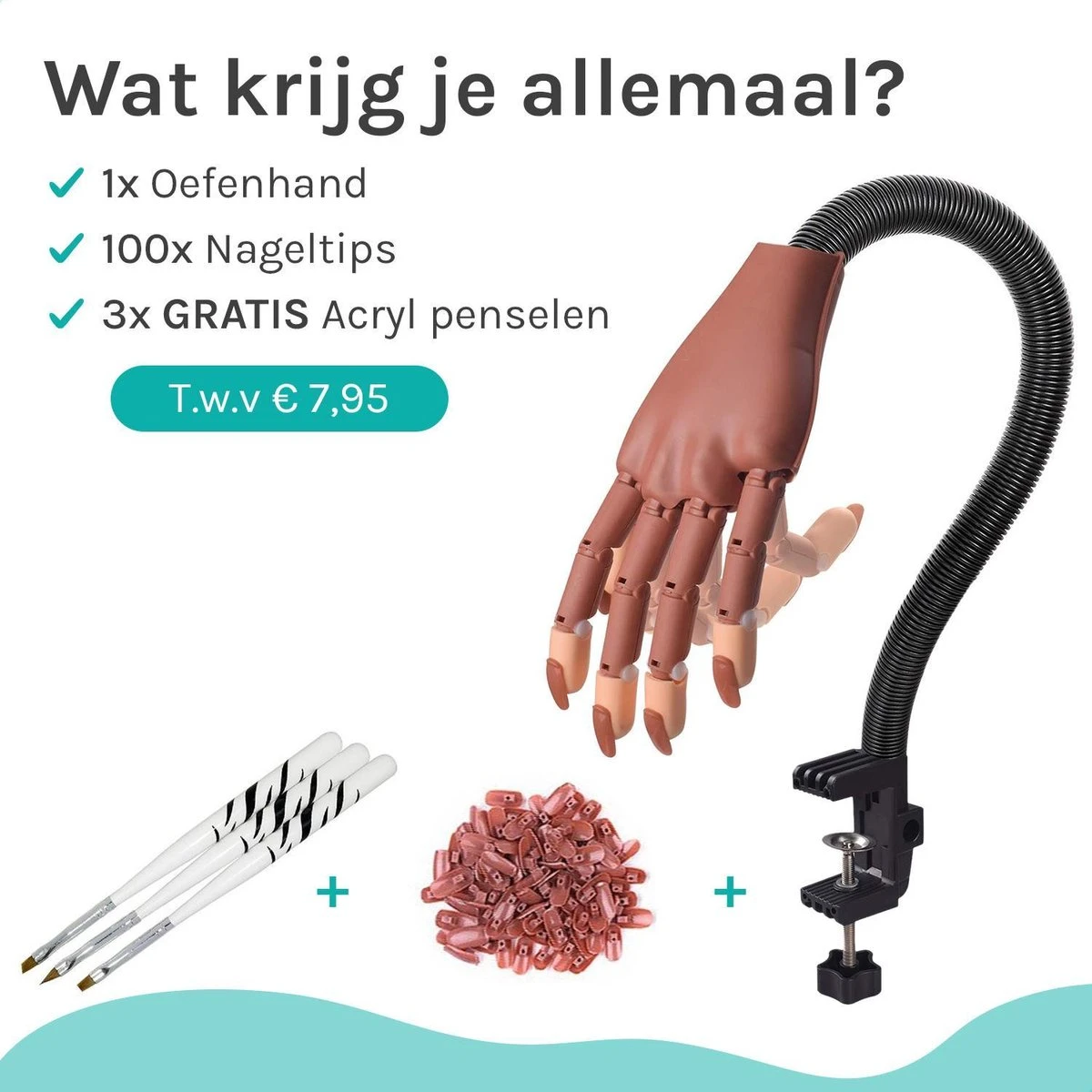 Oefenhand Voor Nagels Incl. 100 Nageltips + Acryl Penselen - Nagellak – Polygel – Acryl Nagels – Nail Art - Kunstnagels - Gelnagels – Nailtrainer - Afbeelding 7