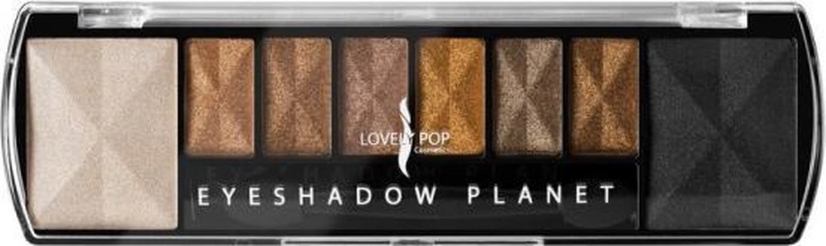 Lovely Pop Cosmetics - Oogschaduw Palette - Planet Venus - Met Lange Applicator - 8 Kleuren: Wit / Bruin / Goud / Koper / Brons / Zwart - 1 Doosje Met 9 Gram Inhoud - Afmeting Doosje: 14,7 X 4,4 Centimeter