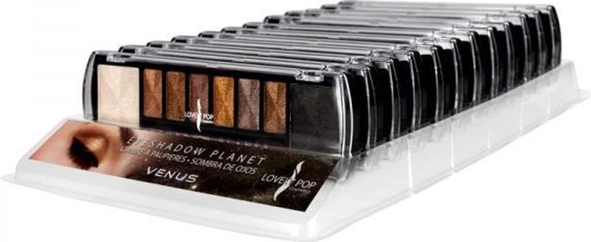 Lovely Pop Cosmetics - Oogschaduw Palette - Planet Venus - Met Lange Applicator - 8 Kleuren: Wit / Bruin / Goud / Koper / Brons / Zwart - 1 Doosje Met 9 Gram Inhoud - Afmeting Doosje: 14,7 X 4,4 Centimeter - Afbeelding 2