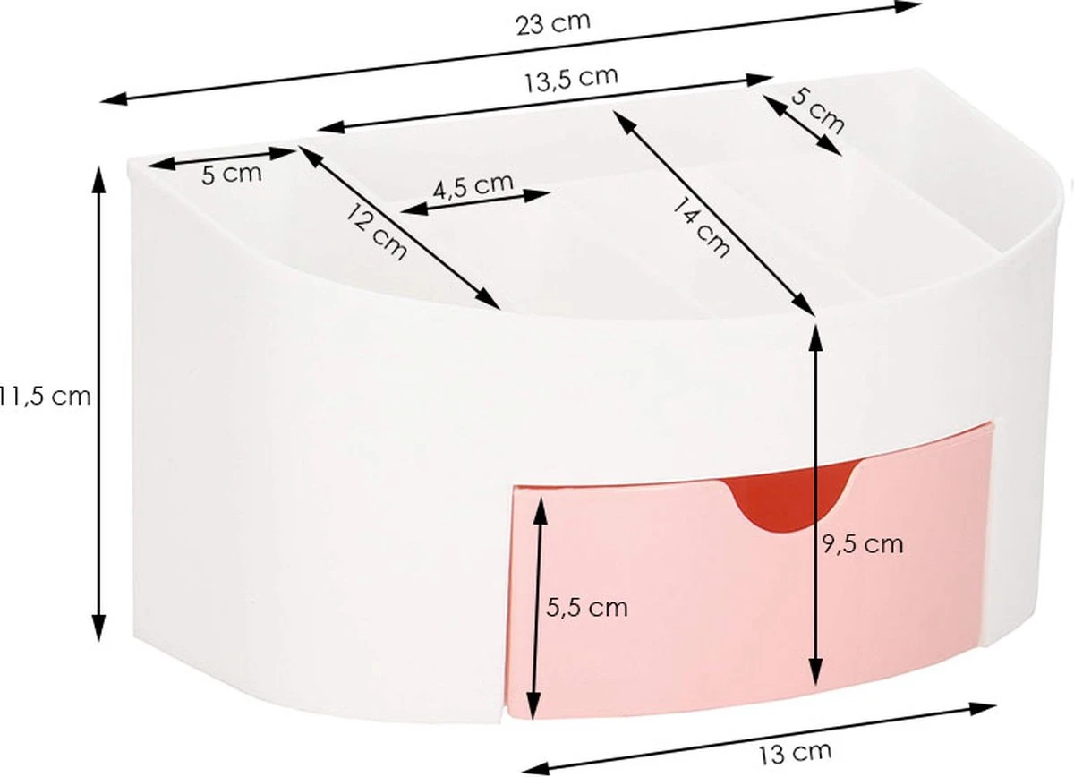 Springos Make Up Organizer - Meerdere Vakken - Lade Kast - Wit/Roze - Afbeelding 2
