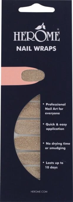 Herome Nail Wraps Golden Glitter - Nagelstickers - Nail Art - Zonder Droogtijd - 2x10 Stickers