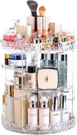 JZK Clear Acryl Home Beauty-organizer 360°, Draaibaare Cosmeticabox Voor Dresser, Slaapkamer, Badkamer, Voor Lippenstift, Kwastjes, Nagellak, Crèmes