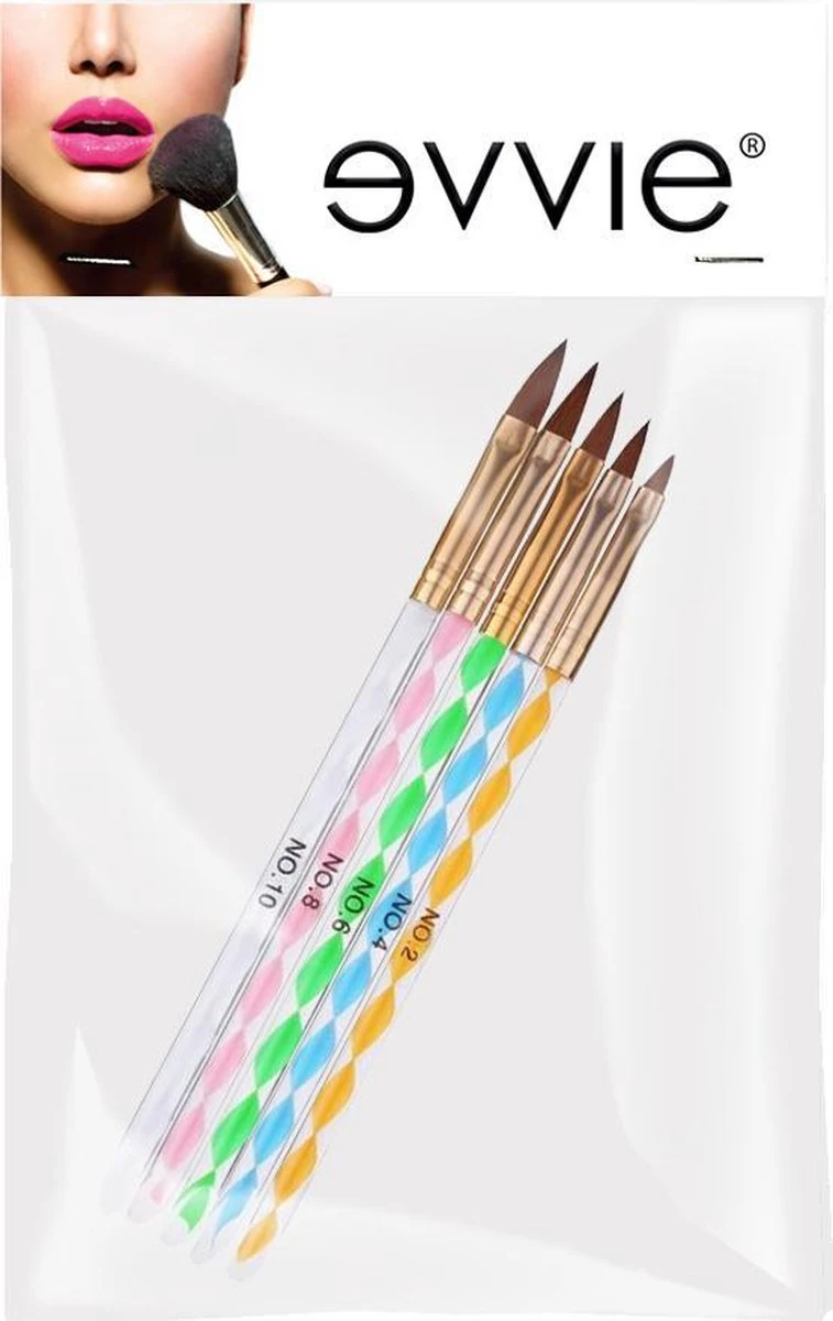 Evvie Acryl Penselen Voor Kunstnagels En Nailart - Set Van 5 - Afbeelding 5
