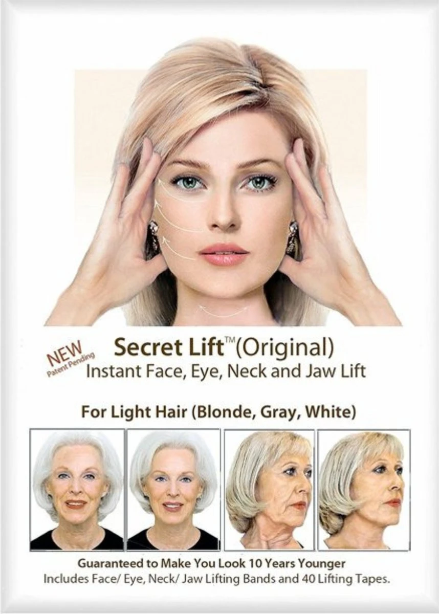 Face Lift Tape - Licht Haar - Facelift Zonder Chirurgie - Instant Eyes, Face And Neck Lift - Blond/wit/licht Haar - 40 Stuks - Transparent - Afbeelding 2
