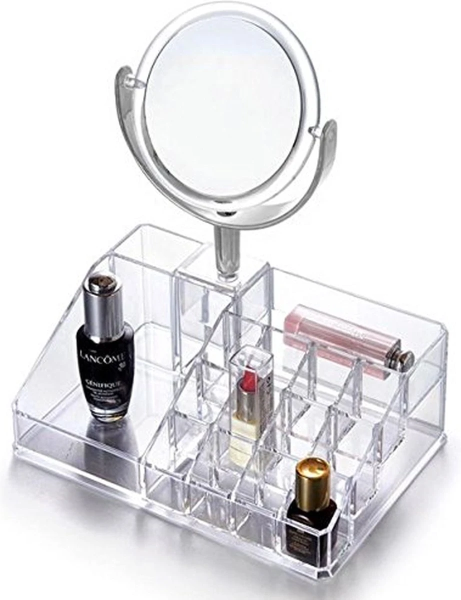 Oxid7® Organizer Voor Cosmetica Acryl - 25,5x22,5x15 Cm - 16 Vakken En Spiegel Met 3x Vergroting - Afbeelding 5