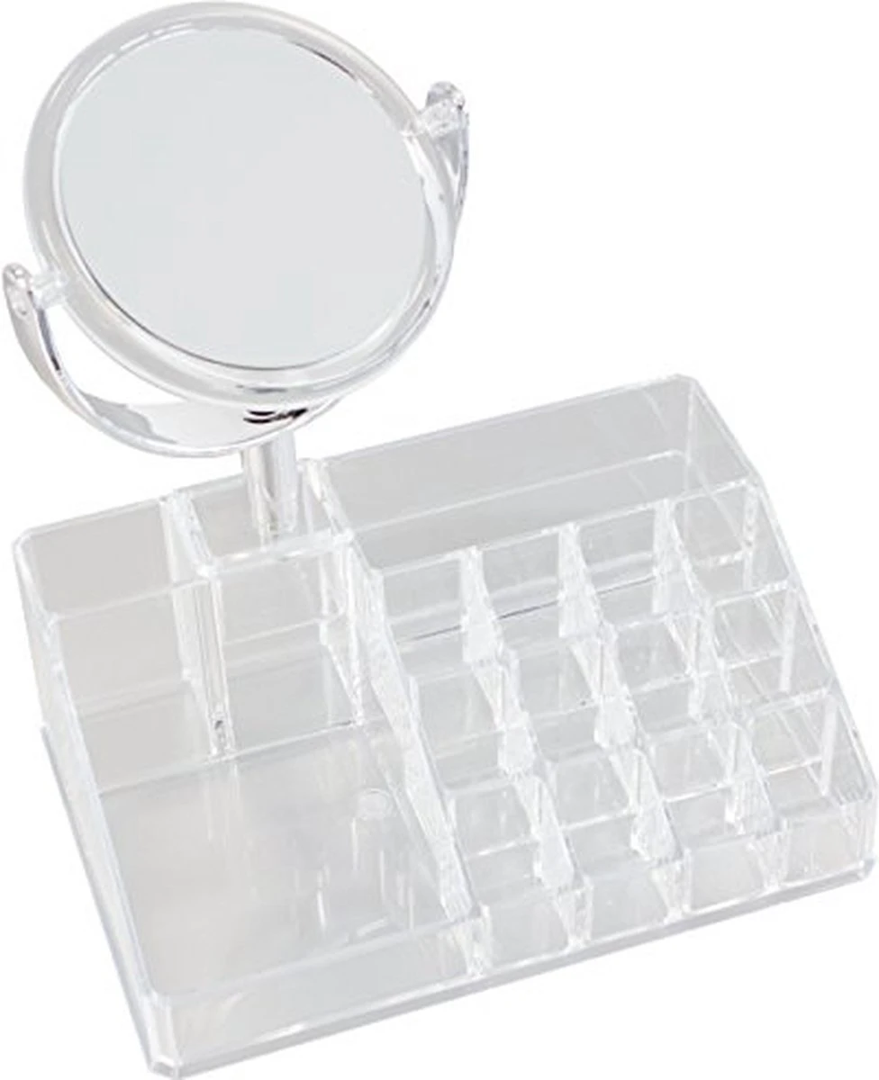 Oxid7® Organizer Voor Cosmetica Acryl - 25,5x22,5x15 Cm - 16 Vakken En Spiegel Met 3x Vergroting