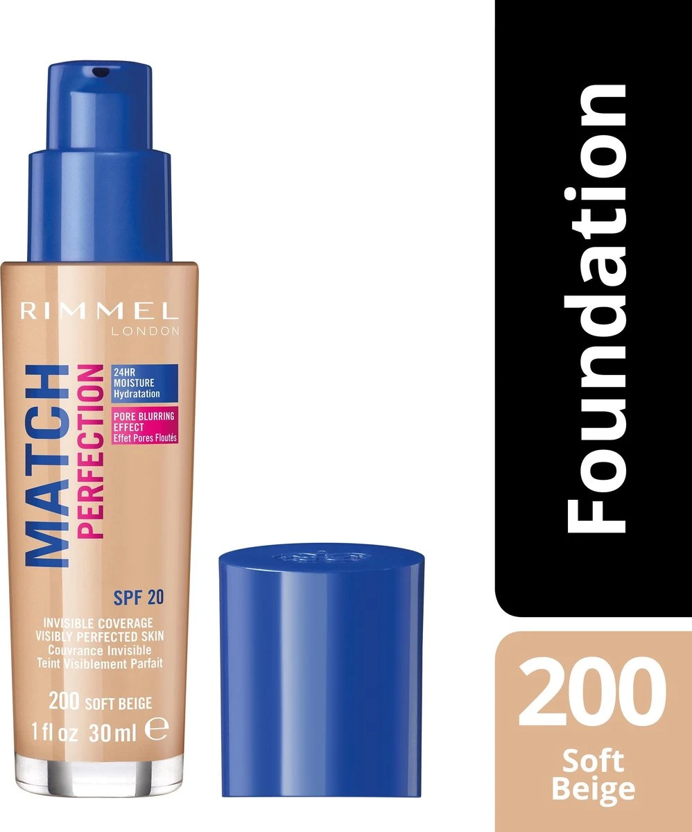 Rimmel London Match Perfection Foundation - 200 Soft Beige - Beige - Afbeelding 14